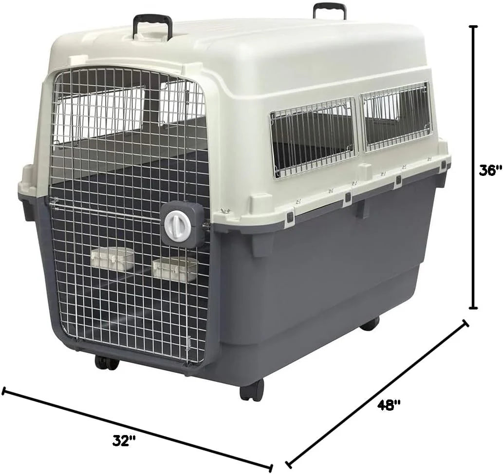 Designs Plastic Kennels Rolling Plastic Airline Approved Wire Door Travel Dog Crate, XXX-Large, Gray