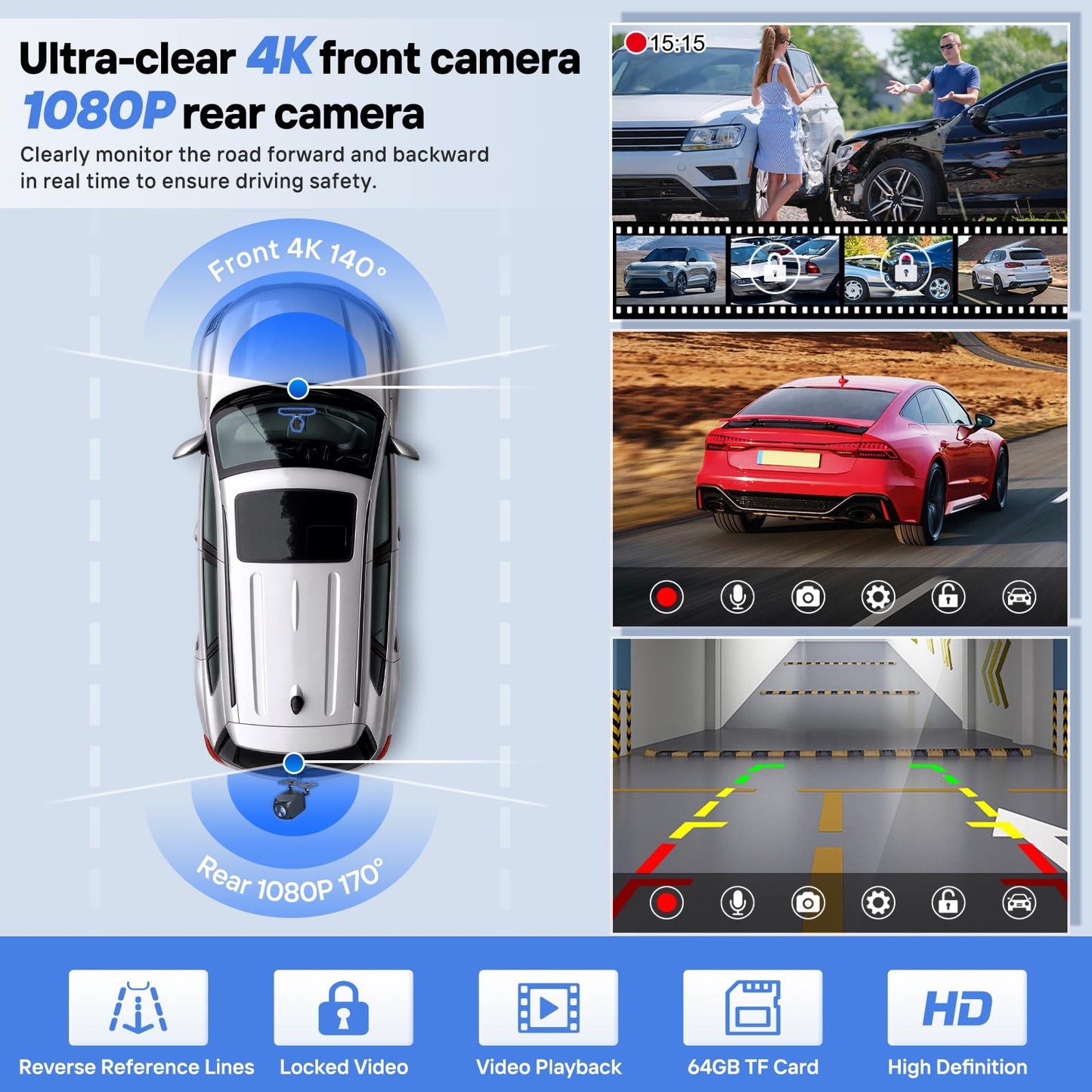 HAUXIY 9" Wireless Apple Carplay Screen with 4K Dash Cam