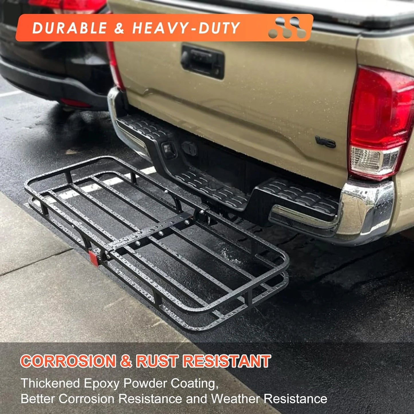 Folding hitch mounted cargo basket 60" With hook stabilizer, net and straps