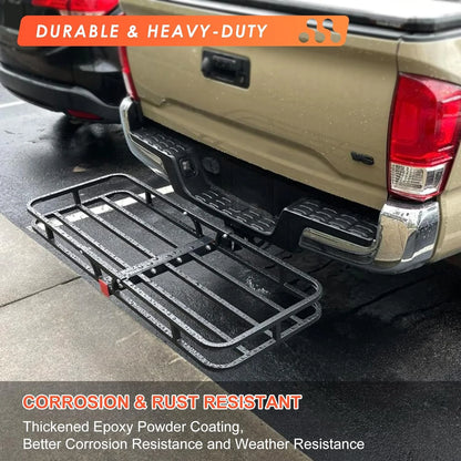 Folding hitch mounted cargo basket 60" With hook stabilizer, net and straps