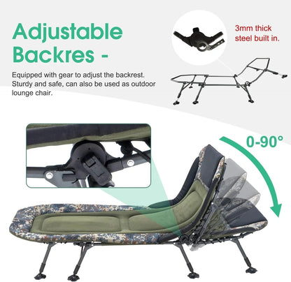 Camping Cots for Adults 330Lbs with Carry Bag, Heavy Duty Folding Bed with Soft Padded Cushion, Portable Military Cot for Hunting, 180° Adjustable Reclining Outdoor Lounger