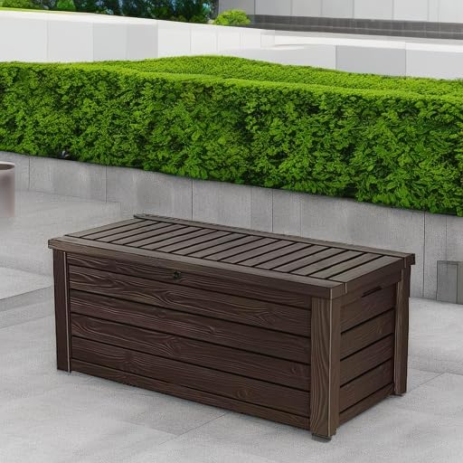 KETER Westwood 150 Gallon Deck Box and Bench Seat, Brown