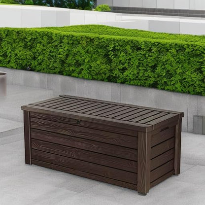 KETER Westwood 150 Gallon Deck Box and Bench Seat, Brown