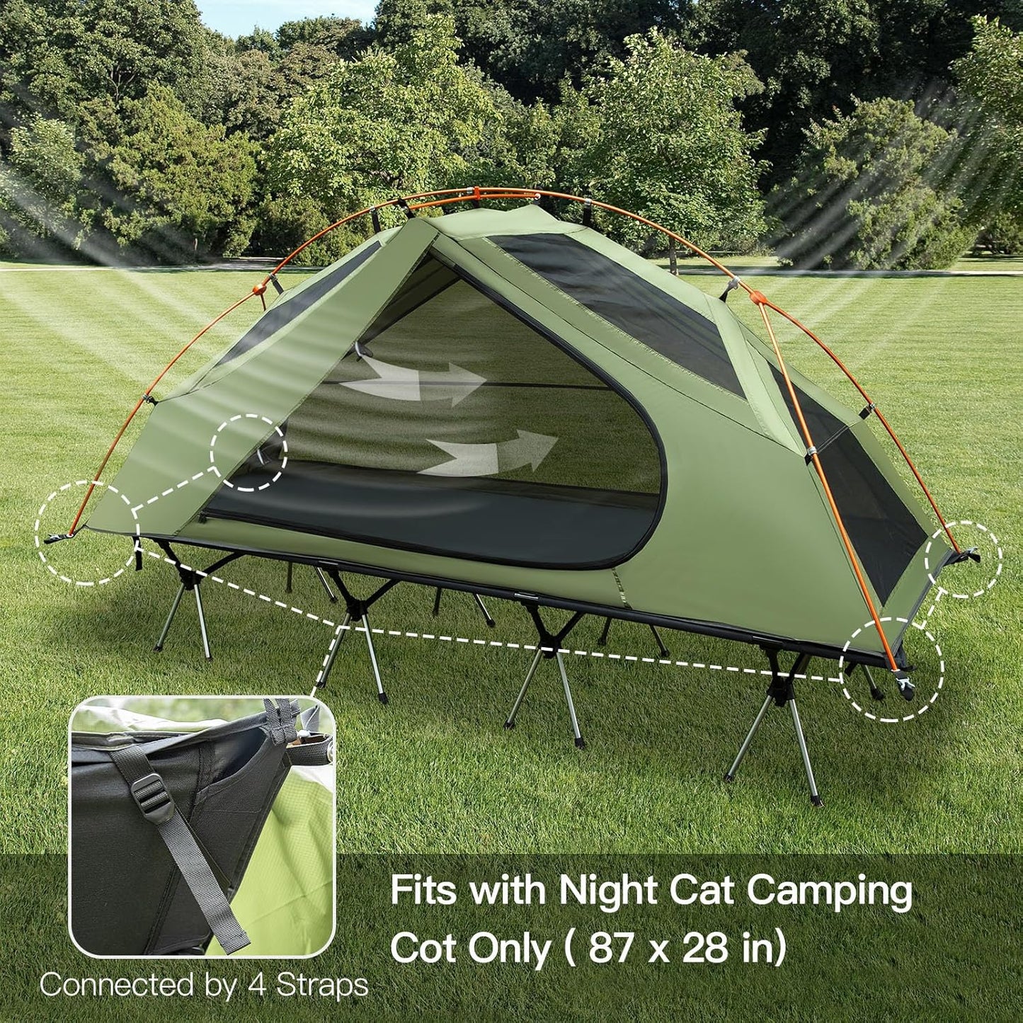 Night Cat Camping Cot Tent - Waterproof 1-Person Off-Ground Combo Cot Bed for Adults Portable Easy Set-up Tent