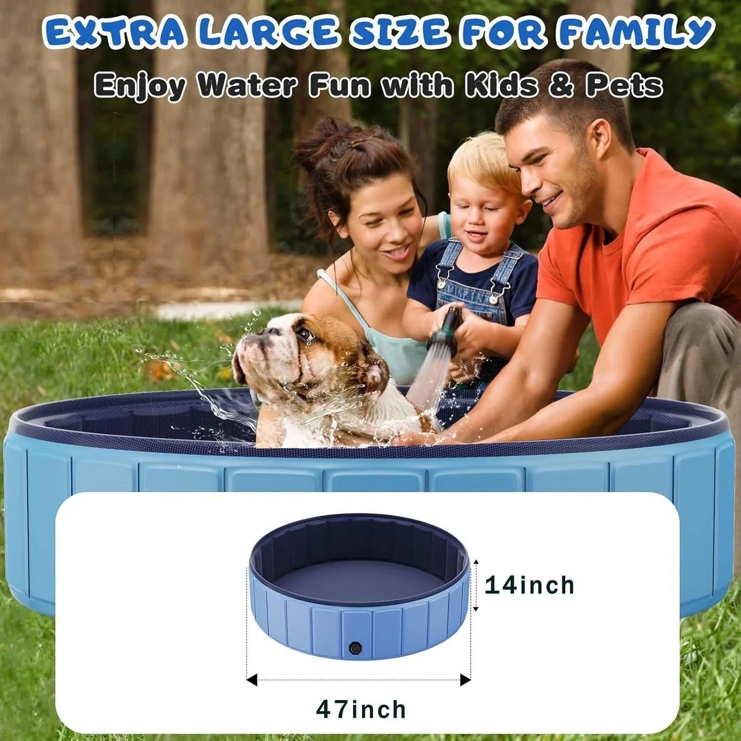 Foldable Dog Swimming Pool, 120"x20" Oversize Collapsable Hard Plastic Potable Bathing Tub for Pet Dog Kiddie Pool Indoor and Outdoor Leakproof PVC Play Pool for Large Dogs Pets Puppy Kids Blue