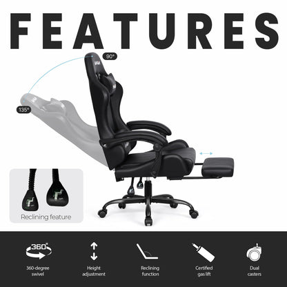 N-GEN GAMING Video Gaming Chair with Footrest and Lumbar Support