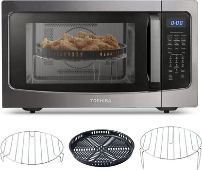 TOSHIBA 4-in-1 ML-EC42P(SS) Countertop Microwave Oven, Smart Sensor, Convection, Air Fryer Combo, Mute Function, Position Memory 13.6" Turntable, 1.5 Cu Ft, 1000W, Silver