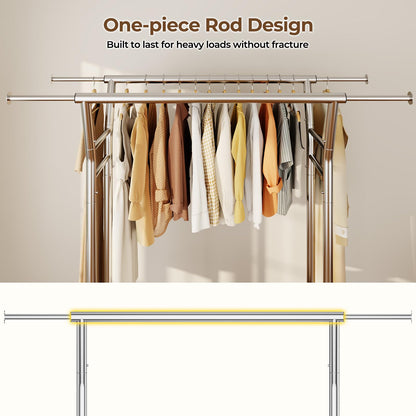 HYSEYY Heavy Duty Rolling Clothes Rack with Shelves 700LBS