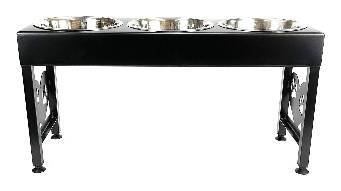 Pet Feeding Station Triple 3-Quart Metal Dog Bowl 16" Tall