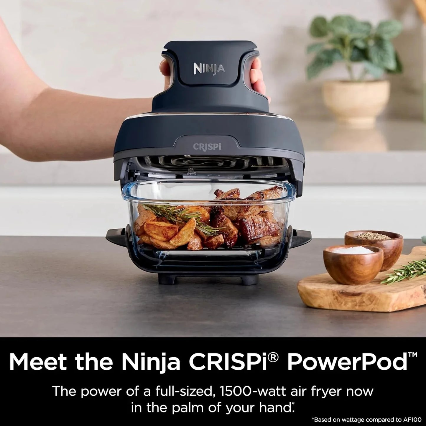 Ninja Crispi 4-in-1 Portable Glass Air Fryer Cooking System, 1500W, 4QT & 6-Cup TempWare Glass Containers with Storage Lids, Microwave, Freezer & Dishwasher Safe
