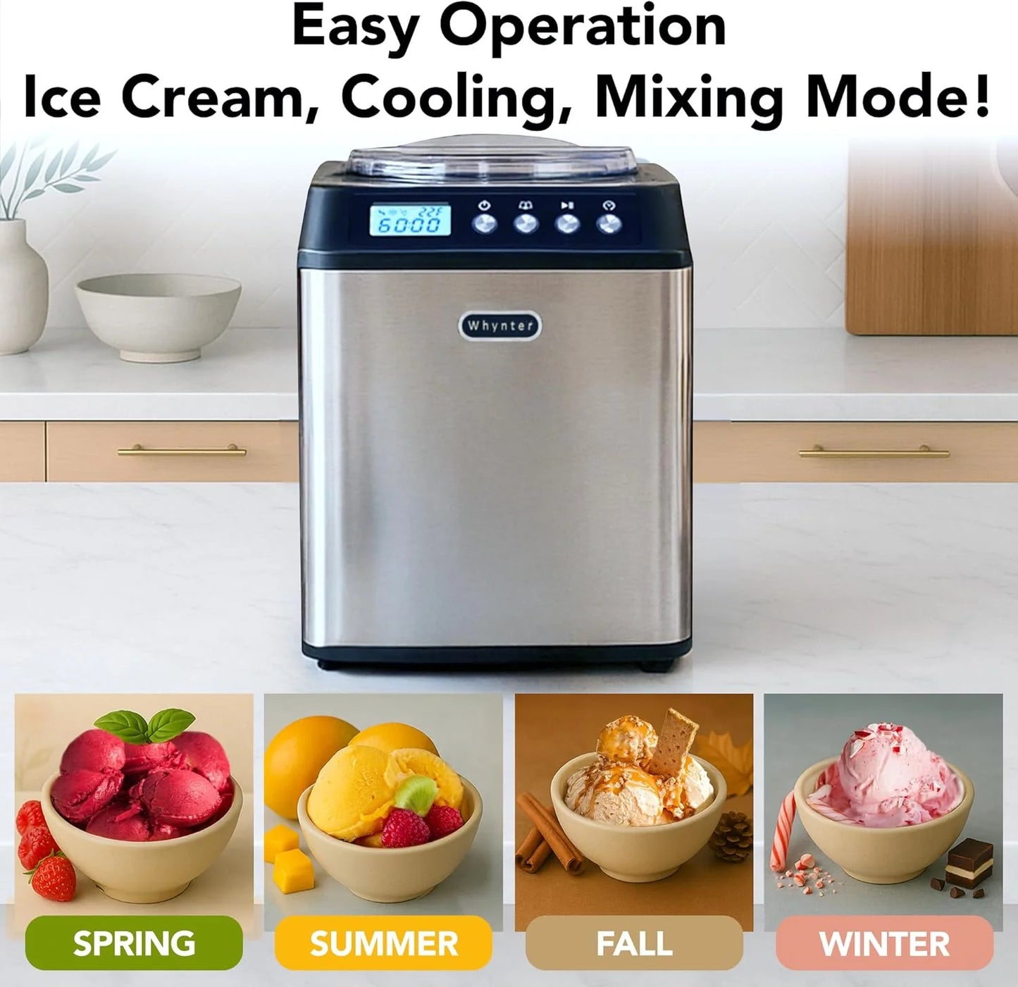Whynter 2.1 Qt Ice Cream Maker, Built-In Compressor, Stainless Steel