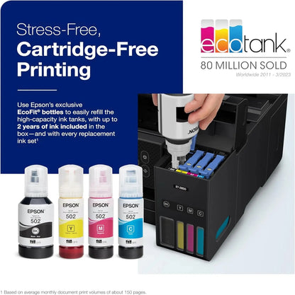 ET 4800 Wireless All in One Cartridge Free Supertank Printer with Scanner, Copier, Fax, ADF and Ethernet – Ideal for Your Home Office, White