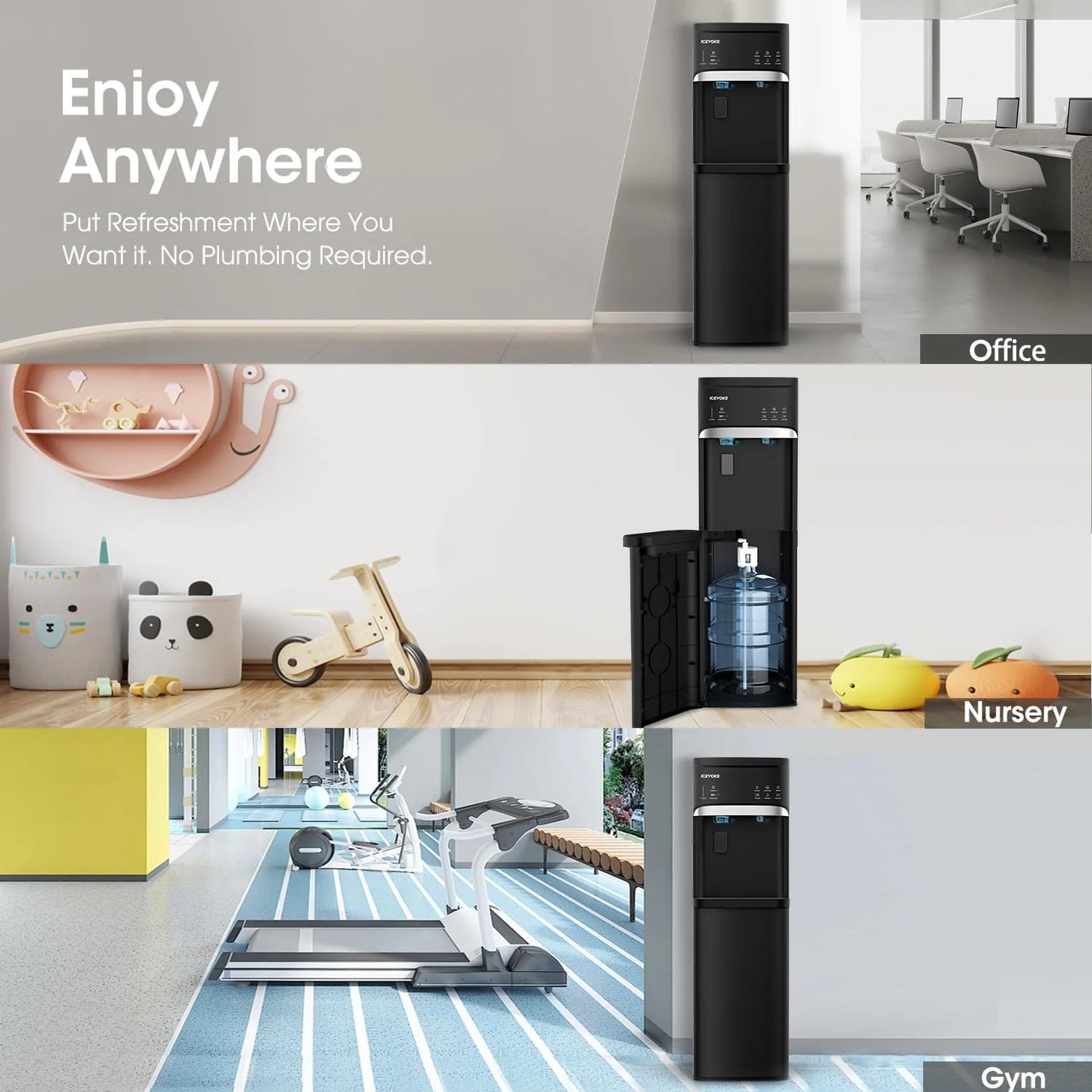 Self-Cleaning Water Dispenser with Ice Maker, Bottom Load, Black