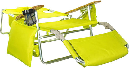 Deluxe 3 in 1 Beach Chair with Face Opening - Portable, Reclining Lounger for Tanning - Face Hole for Reading on Stomach - Padded Footrest, Removable Pillow - Aluminum