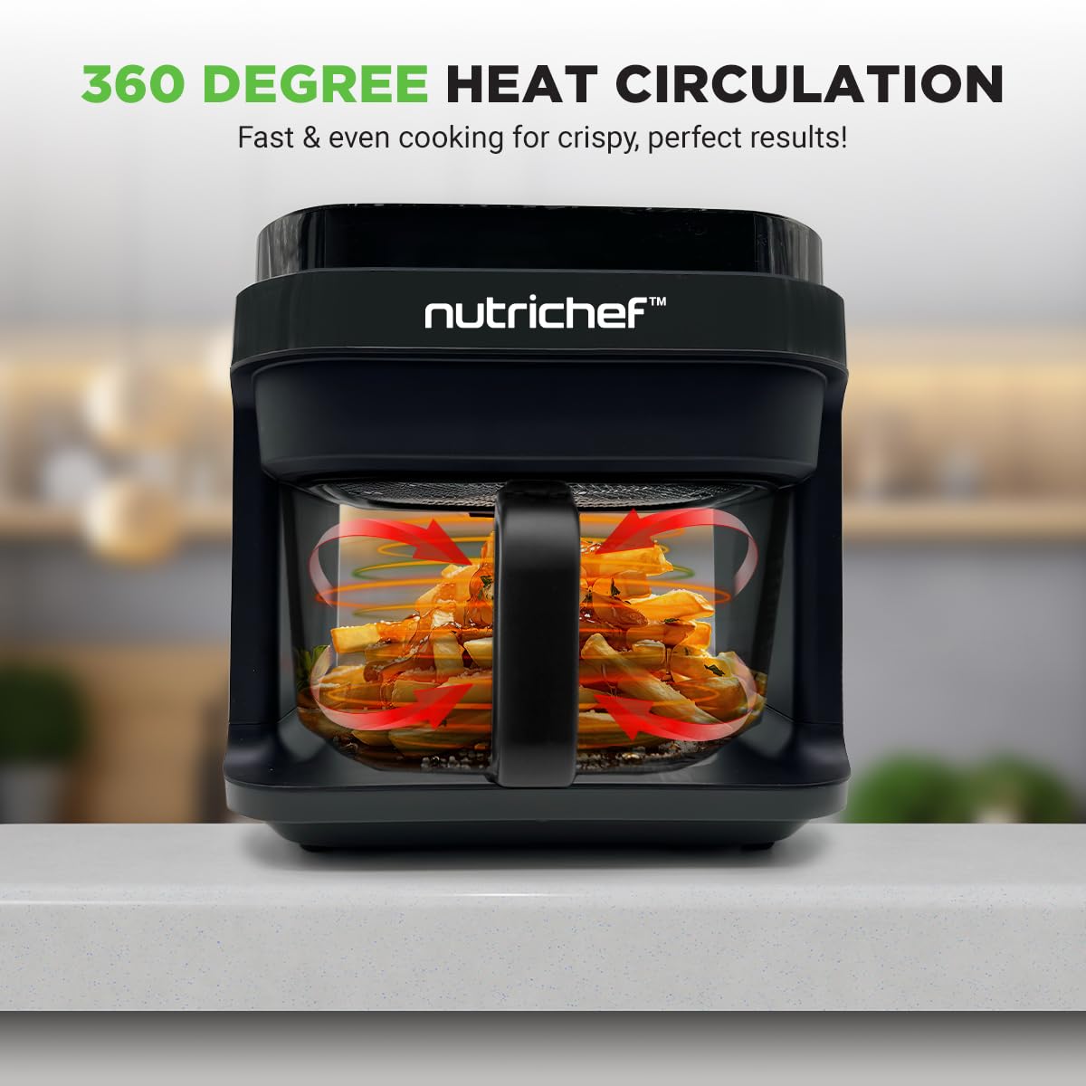 NUTRICHEF 5.8 Quart Air Fryer | 8-in-1 Presets | Grey