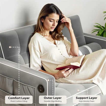 Pipishell 3 in 1 Convertible Sleeper Sofa Bed,Pull Out Couch for Living Room with USB Ports & Side Pockets,Adjustable Backrest,Velvet,Loveseat Sofa Bed,Futon Couches,Black