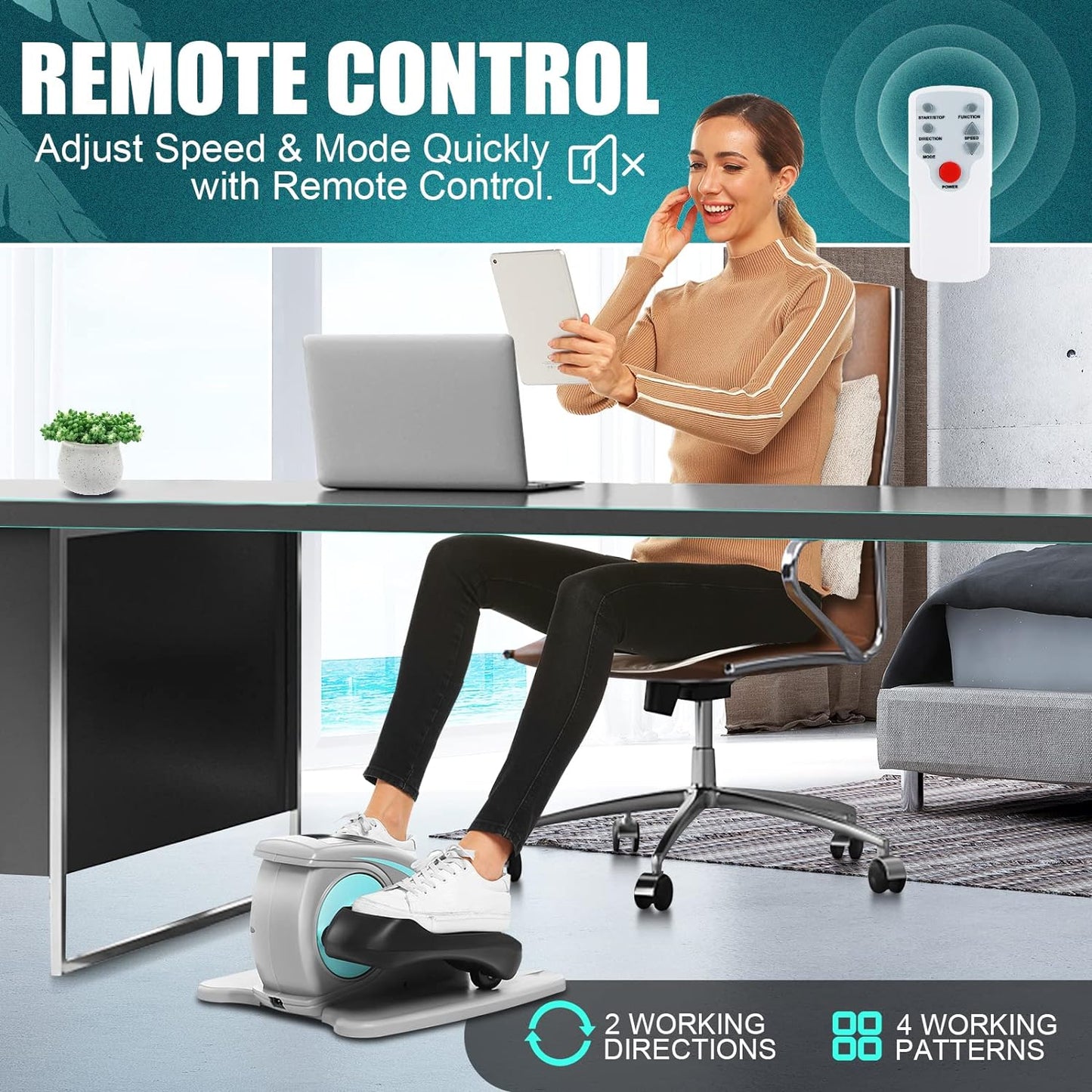 Under Desk Elliptical, Electric Ellipse Leg Exerciser While Sitting for Seniors Adults, Quiet Portable Motorized Seated Foot Pedal Exerciser with Remote Control for Home Office Use