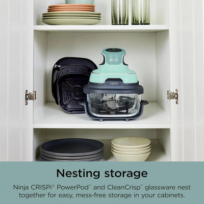 Ninja Crispi 4-in-1 Portable Glass Air Fryer Cooking System, 1500W, 4QT & 6-Cup TempWare Glass Containers with Storage Lids, Microwave, Freezer & Dishwasher Safe