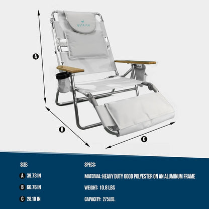 Deluxe 3 in 1 Beach Chair with Face Opening - Portable, Reclining Lounger for Tanning - Face Hole for Reading on Stomach - Padded Footrest, Removable Pillow - Aluminum