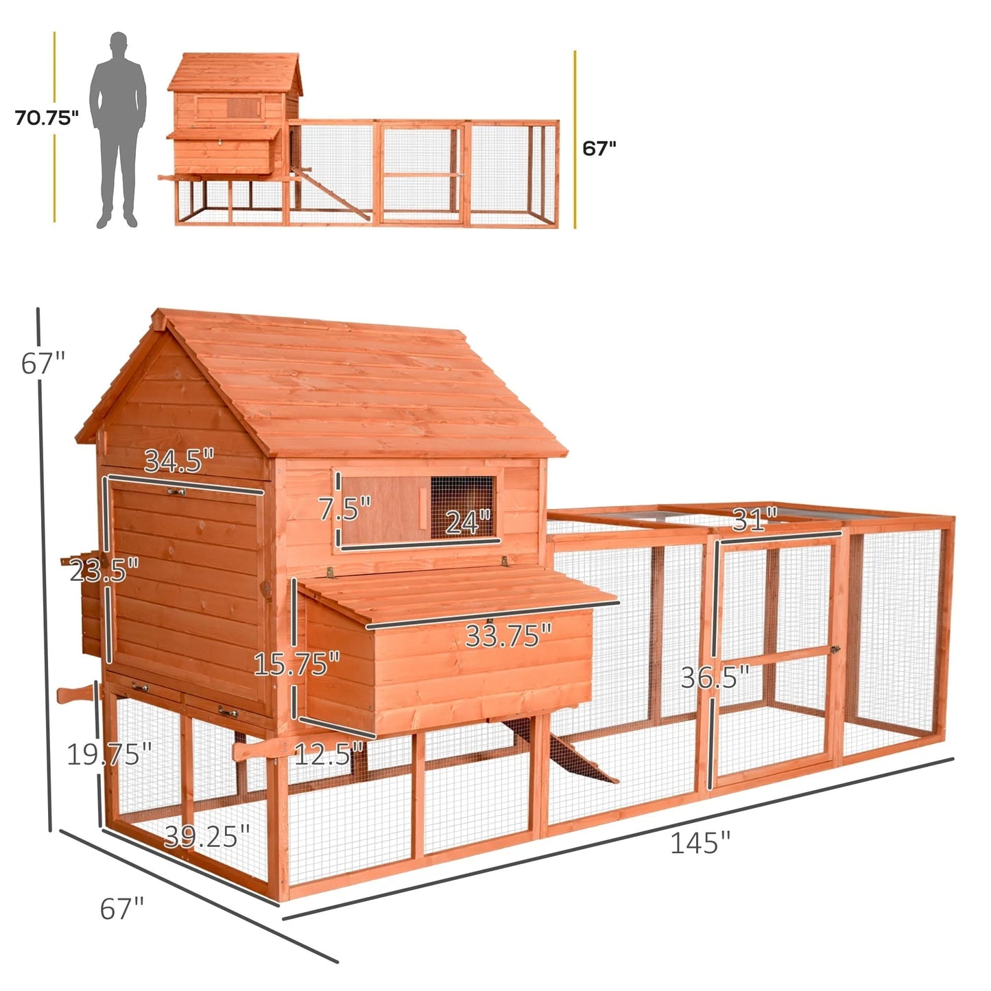 PawHut Large Chicken Coop Run Cage Duck Hen Chook House Poultry