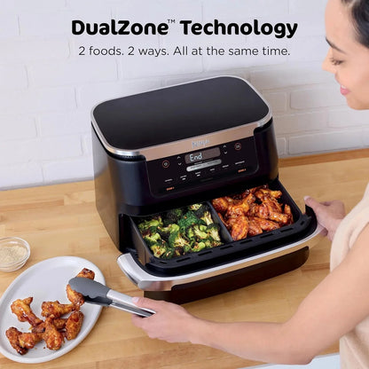 Ninja Foodi 10QT 6-in-1 DualZone Smart XL Air Fryer, 2 Independent 5QT Baskets, Smart Cook Thermometer, Match Cook, Smart Finish, Air Fry, Roast, Bake, Dehydrate, Reheat, Grey, DZ550