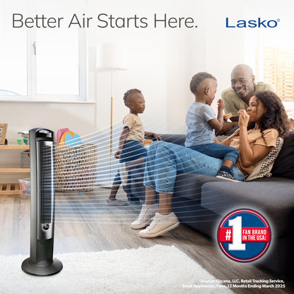 LASKO Oscillating Tower Fan with Remote - 42" Silver