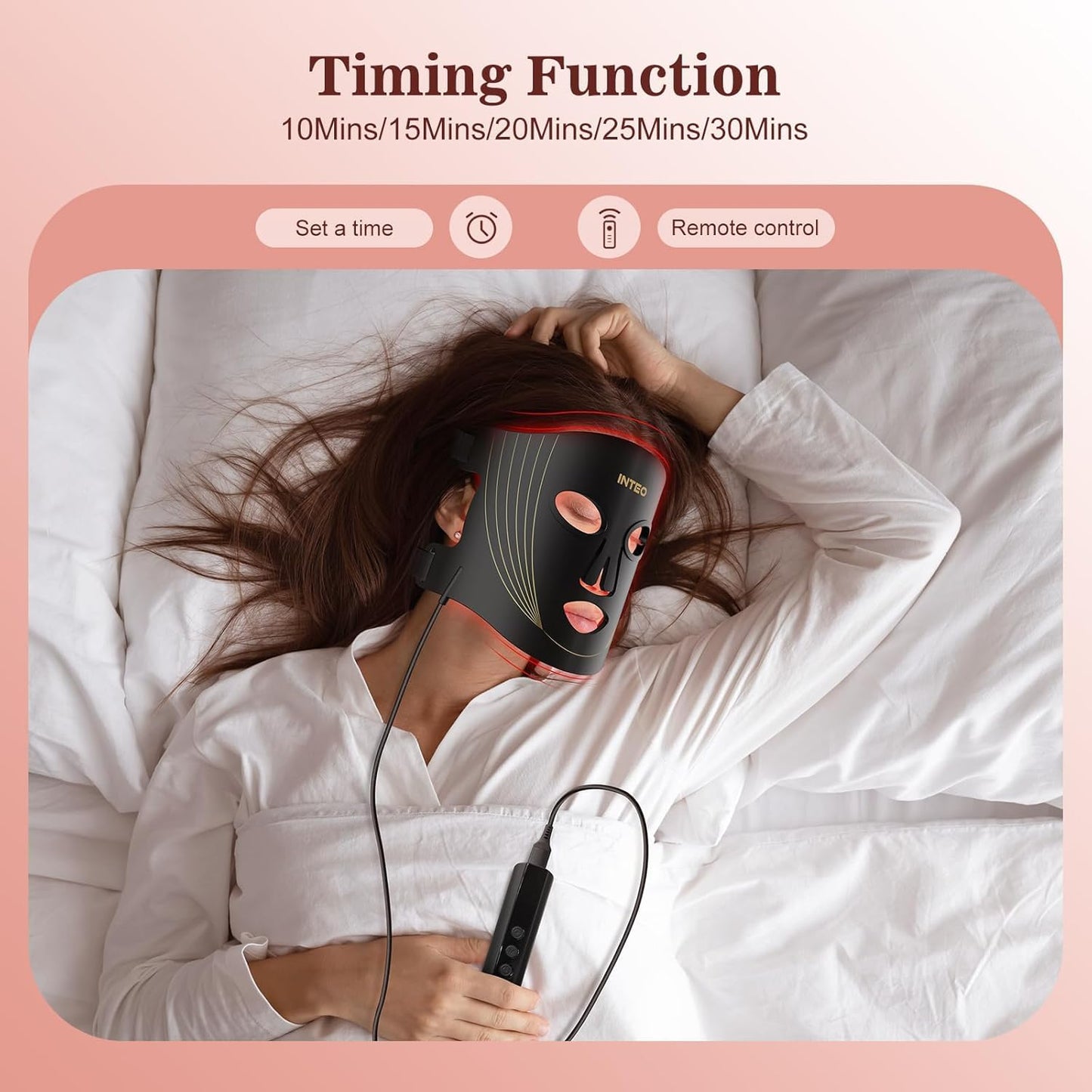 INTEO Red Light Therapy Face Mask - 3 Modes, Portable LED