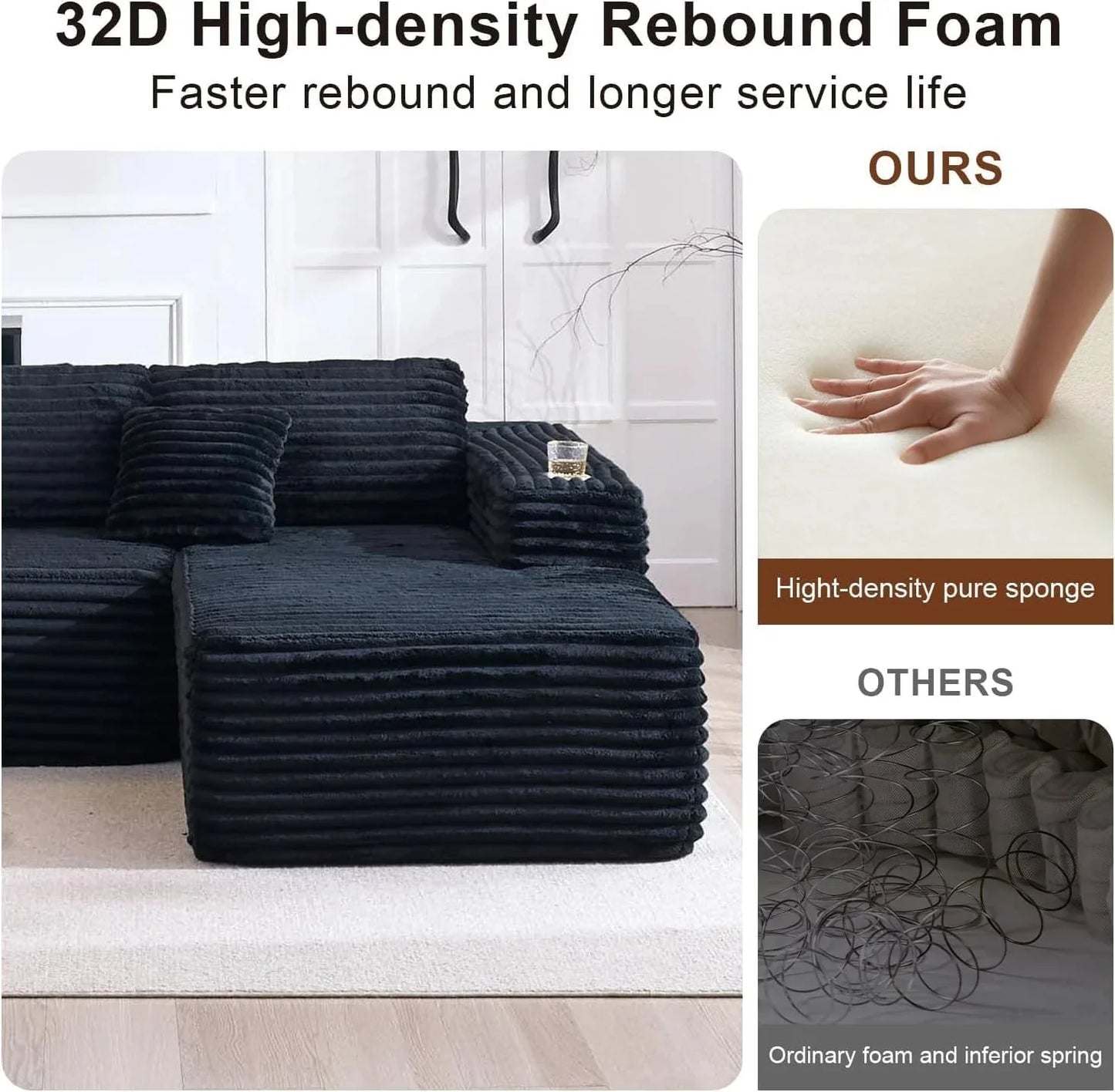 Cloud Sectional Couch with L-Shape Chaise, Modern Modular Sofa with Deep Seat, Built-in Cup Holder & Storage Pocket for Living Room Bedroom, No Assembly Required (Dark Gray, Left Sitting Chaise)