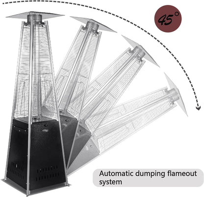 Pyramid Patio Propane Heater48,000 BTU Outdor Patio Flame Heater With Wheels,Waterproof Cover Quartz Glass Tube Propane Heater for Patio, Party, Backyard, Garden, Decoration(Bronze)