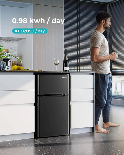 EUHOMY 3.2 Cu.Ft Mini Fridge with Freezer – 2-Door Compact Refrigerator for Bedroom, Dorm, Office or Apartment, Silver
