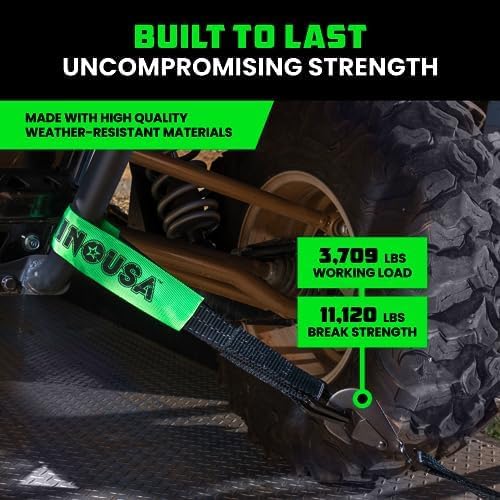 Car Tie Down Straps for Trailers with J Hooks (4-Pack) - 2 Inch x 8 Feet (10,000lb Break Strength) - Heavy Duty T-Handle Car Hauler Tire Straps for Trailer & UTV with Axle Straps - Black