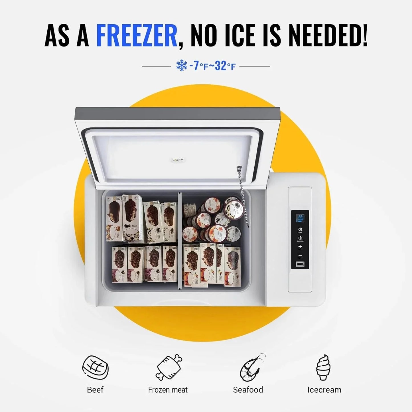 BougeRV 12 Volt Refrigerator 12V Car Fridge 23 Quart Portable Freezer Compressor Cooler 12/24V DC 110~240 Volt AC for Truck Van RV Camper SUV Travel Camping Road Trips Tailgating -7℉~50℉