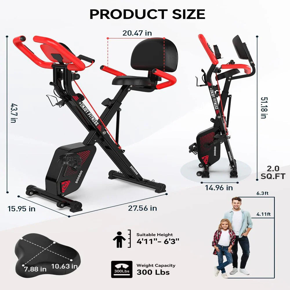 Pooboo 3 In 1 Foldable Exercise Bike Indoor Cycling Bike Workout 300Lb