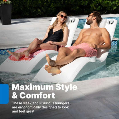 Pool Lounger, Fade-Resistant, Waterproof Patio Furniture, Pool Lounge Chair for Sun Shelf, Use in Pools with Shelves Up to 9-Inches Deep or Outside Pool Deck, Weighted, White