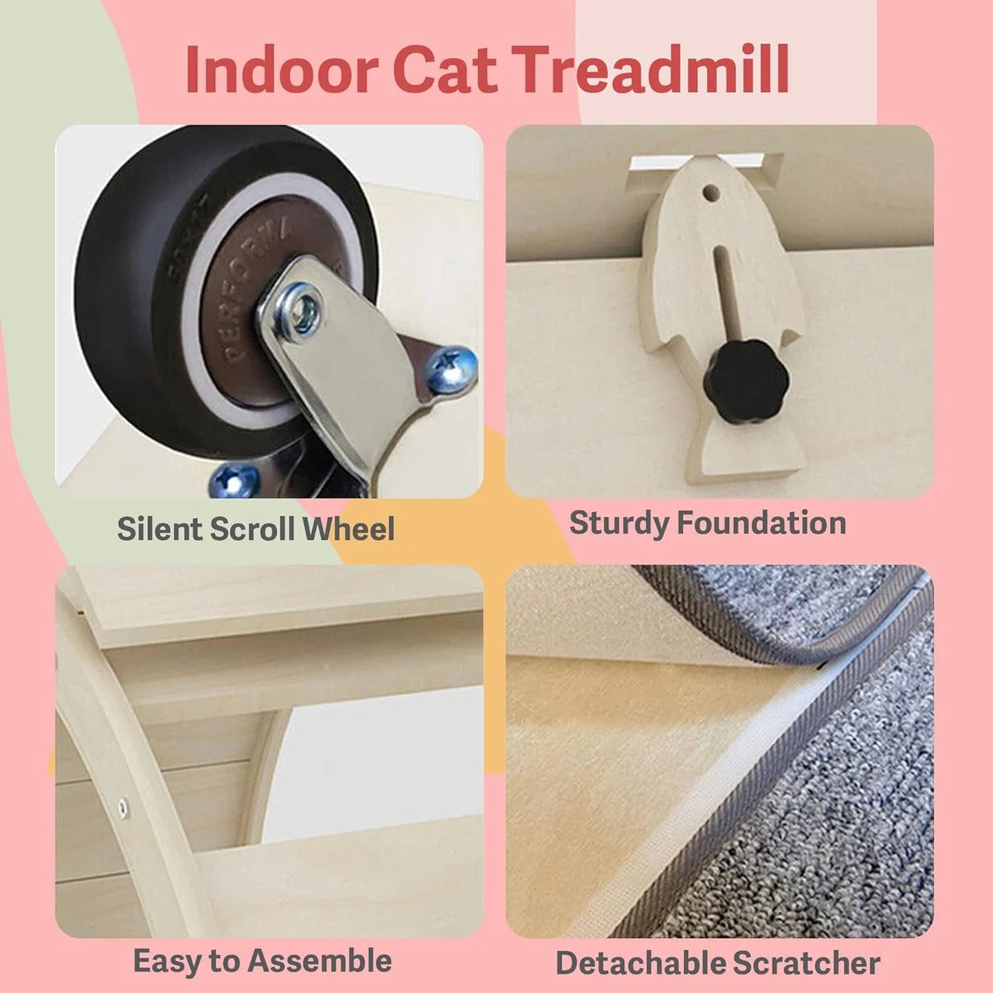 Cat Felix,Cat Wheel, Cat Exercise Wheel for Indoor, Easy Assembled Cat Treadmill for Fitness and Healthy, Cats Loss Weight Device (Pink) (White)