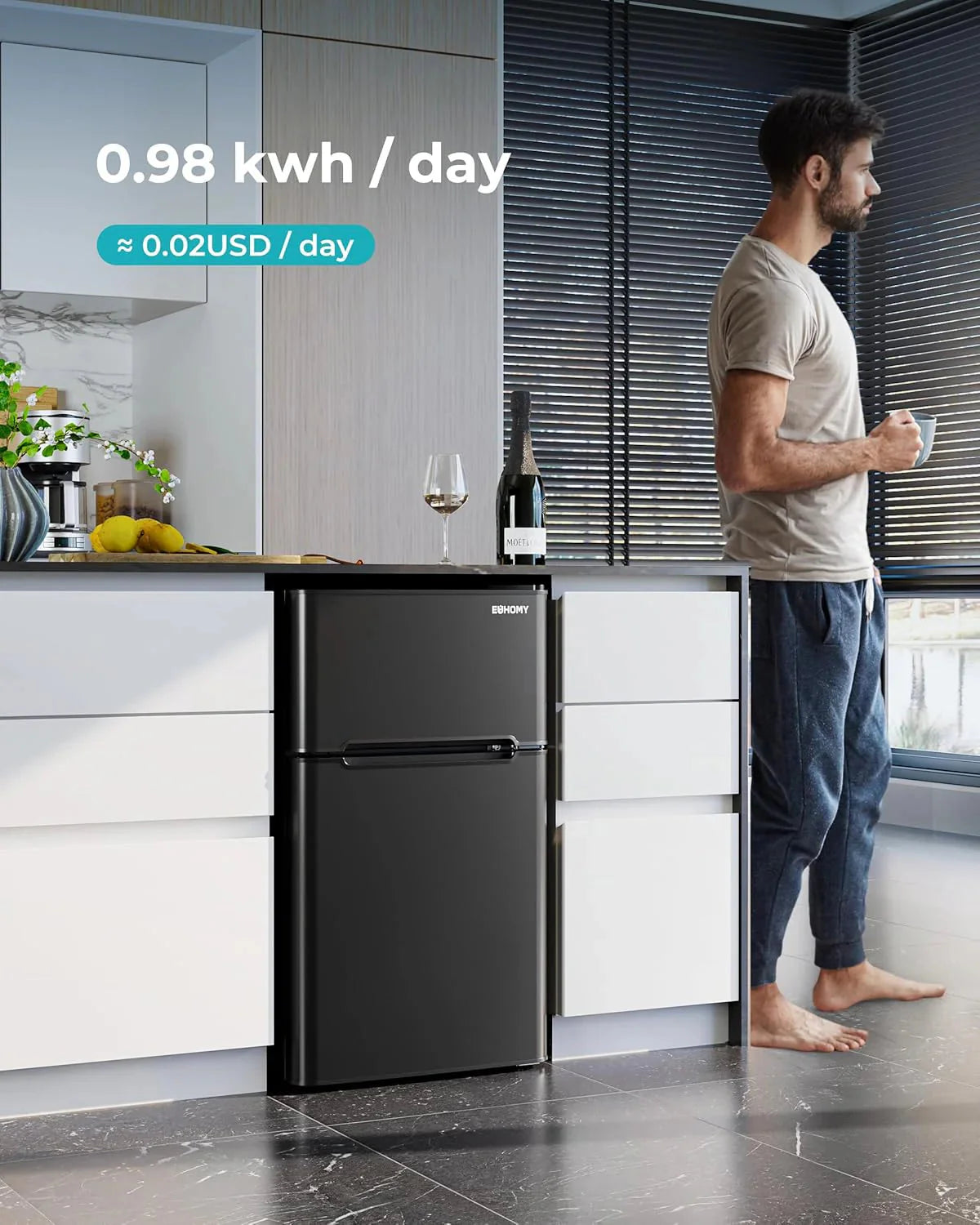 EUHOMY 3.2 Cu.Ft Mini Fridge with Freezer 2-Door Compact Refrigerator for Bedroom, Dorm, Office or Apartment, Silver