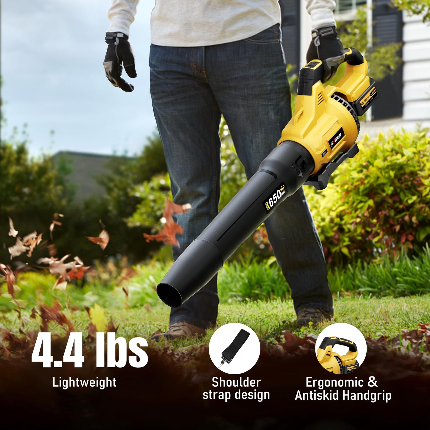 GEVEELIFE Cordless Electric Leaf Blower, 650CFM, 3 Speeds