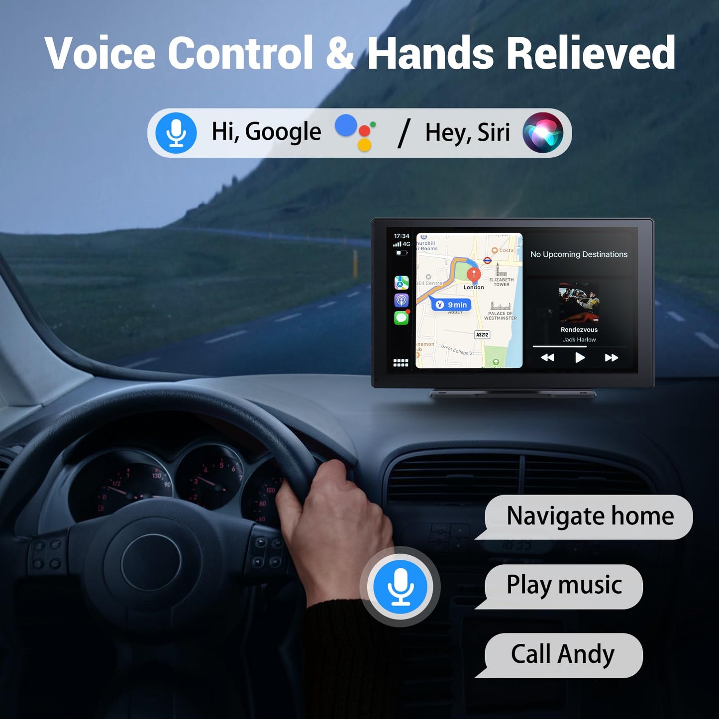 HAUXIY Wireless Apple Carplay Screen - 9" Portable Car Stereo