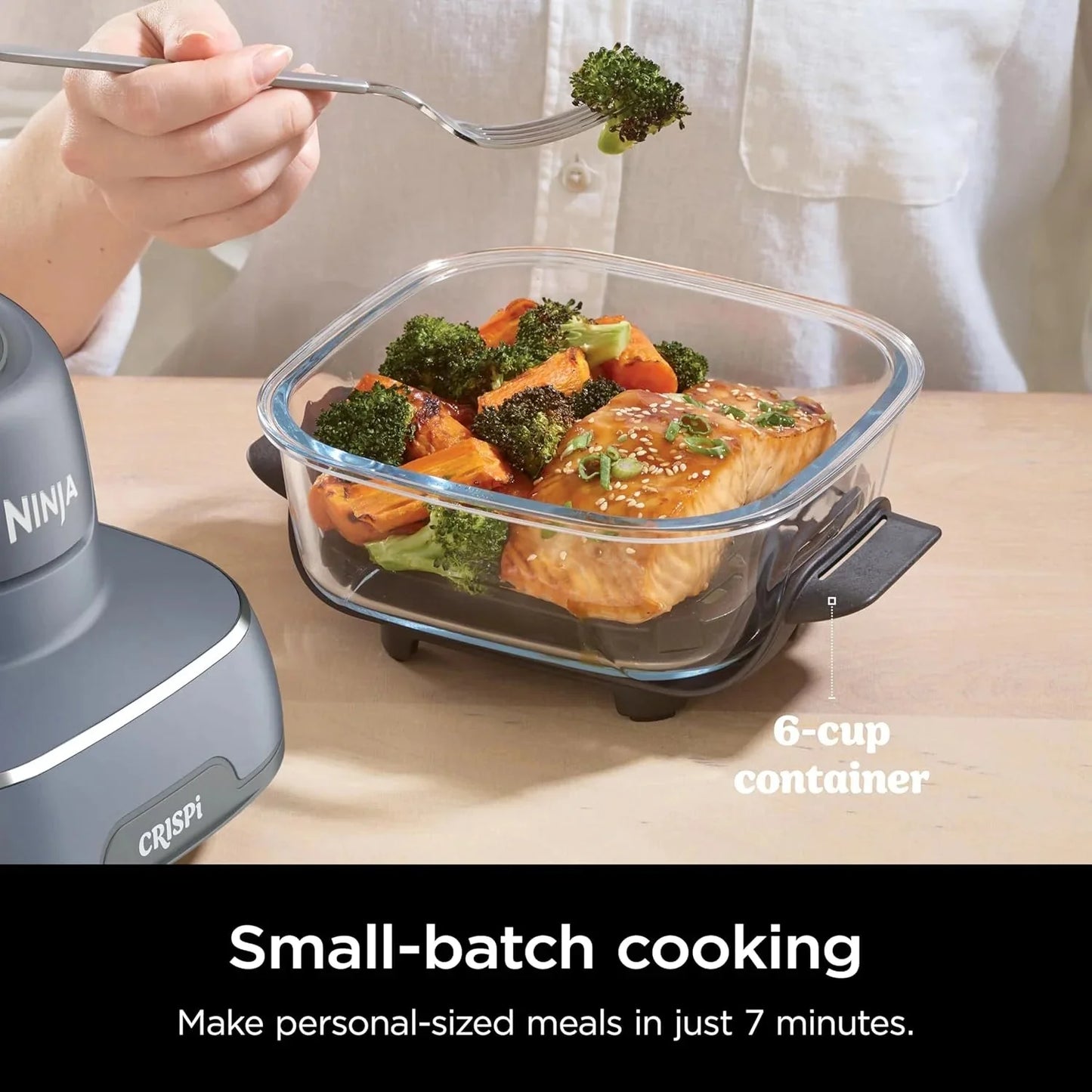 Ninja Crispi 4-in-1 Portable Glass Air Fryer Cooking System, 1500W, 4QT & 6-Cup TempWare Glass Containers with Storage Lids, Microwave, Freezer & Dishwasher Safe
