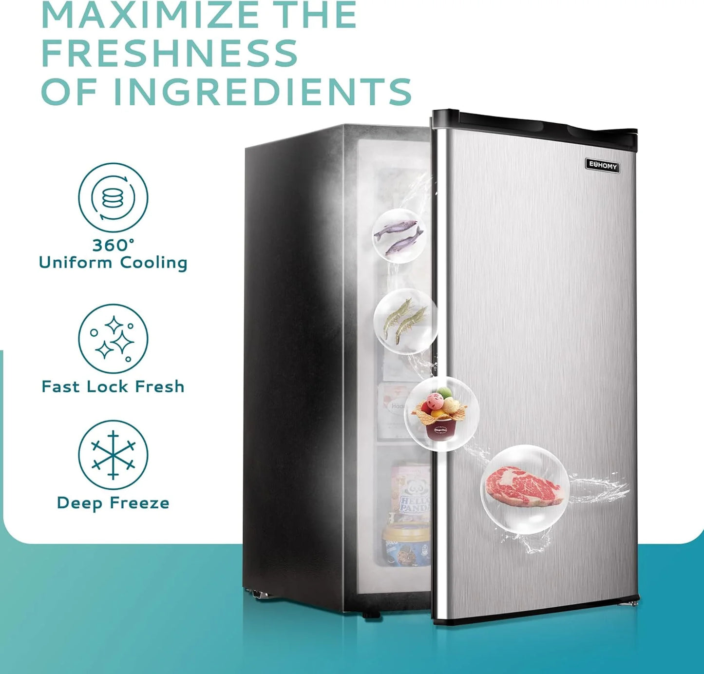 Upright freezer, 3.0 Cubic Feet, Single Door Compact Mini Freezer with Reversible Stainless Steel Door, Small freezer for Home/Dorms/Apartment/Office (Silver)