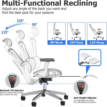Ergo3D Ergonomic Office Chair – High Back Mesh Desk Chair with 3D Adjustable Armrests, Wheels, for Home and Office (Black)