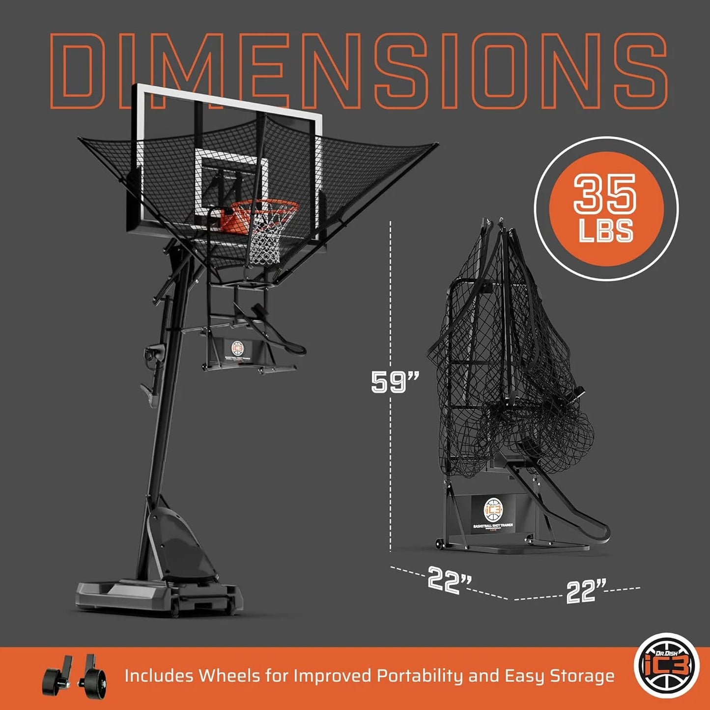 Rebounder Net Return System Portable Shot Trainer for Traditional Pole and Wall Mounted Hoops with Rotating Return Chute