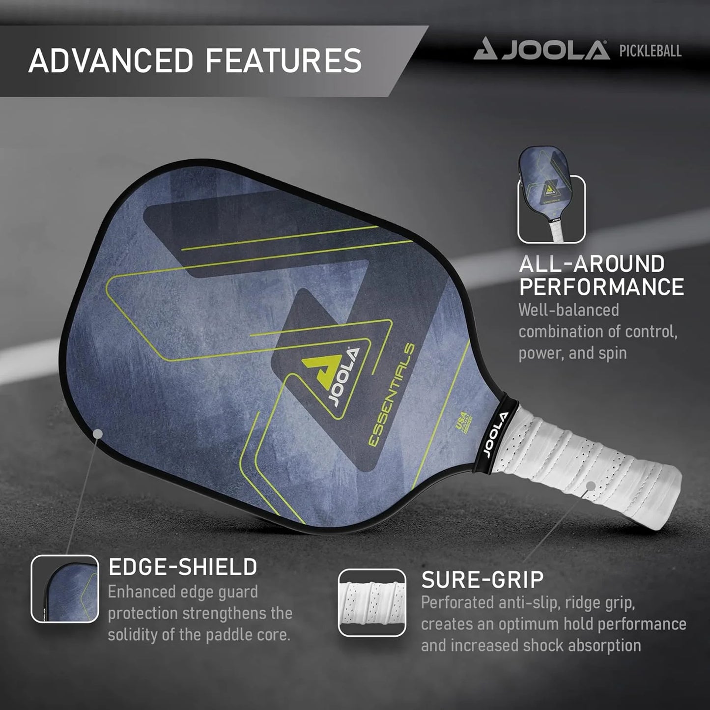 Essentials Pickleball Paddles with Reinforced Fiberglass Surface and Honeycomb Polypropylene Core