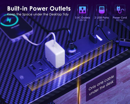 ODK 48 Inch Gaming Desk with USB Ports & LED Lights