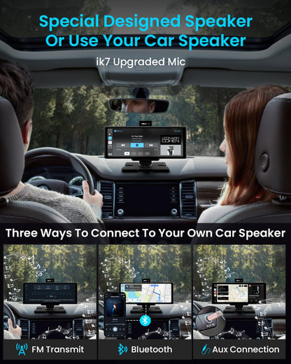 IIWEY Portable Apple Carplay Screen 10'' Car Stereo 4K Dash Cam