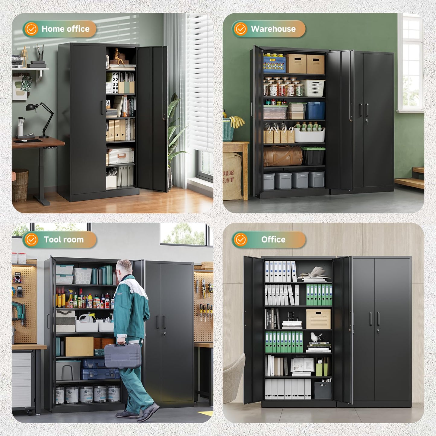 LETAYA Metal Garage Storage Cabinets with Lock - 72" Tool Organizer