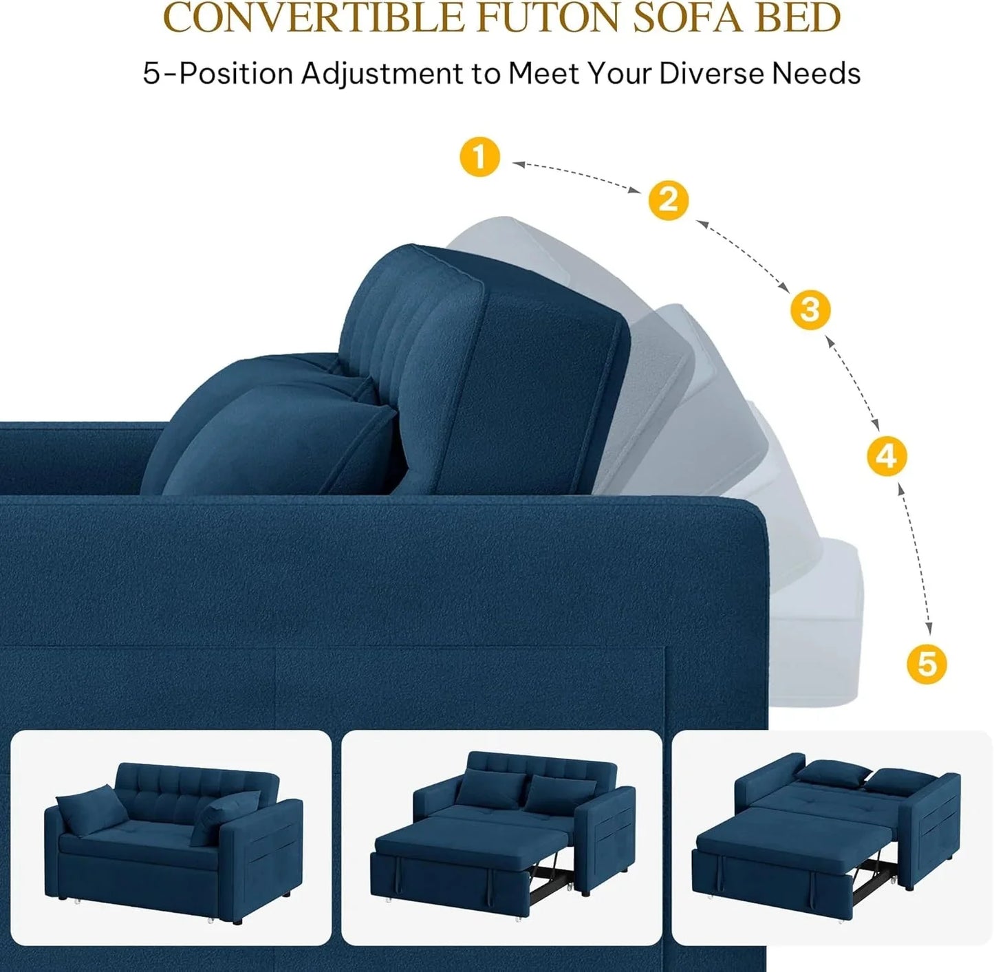 DWVO 3-in-1 Convertible Sofa Bed, 55" Sleeper Sofa with Pull-Out Bed, Cat-Scratch-Proof Fabric Futon Couch with Adjustable Backrest and Side Pocket, Loveseat for Living Room Apartment, Grey