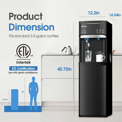 Self-Cleaning Water Dispenser with Ice Maker, Bottom Load, Black