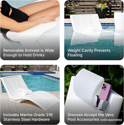 Pool Lounger, Fade-Resistant, Waterproof Patio Furniture, Pool Lounge Chair for Sun Shelf, Use in Pools with Shelves Up to 9-Inches Deep or Outside Pool Deck, Weighted, White