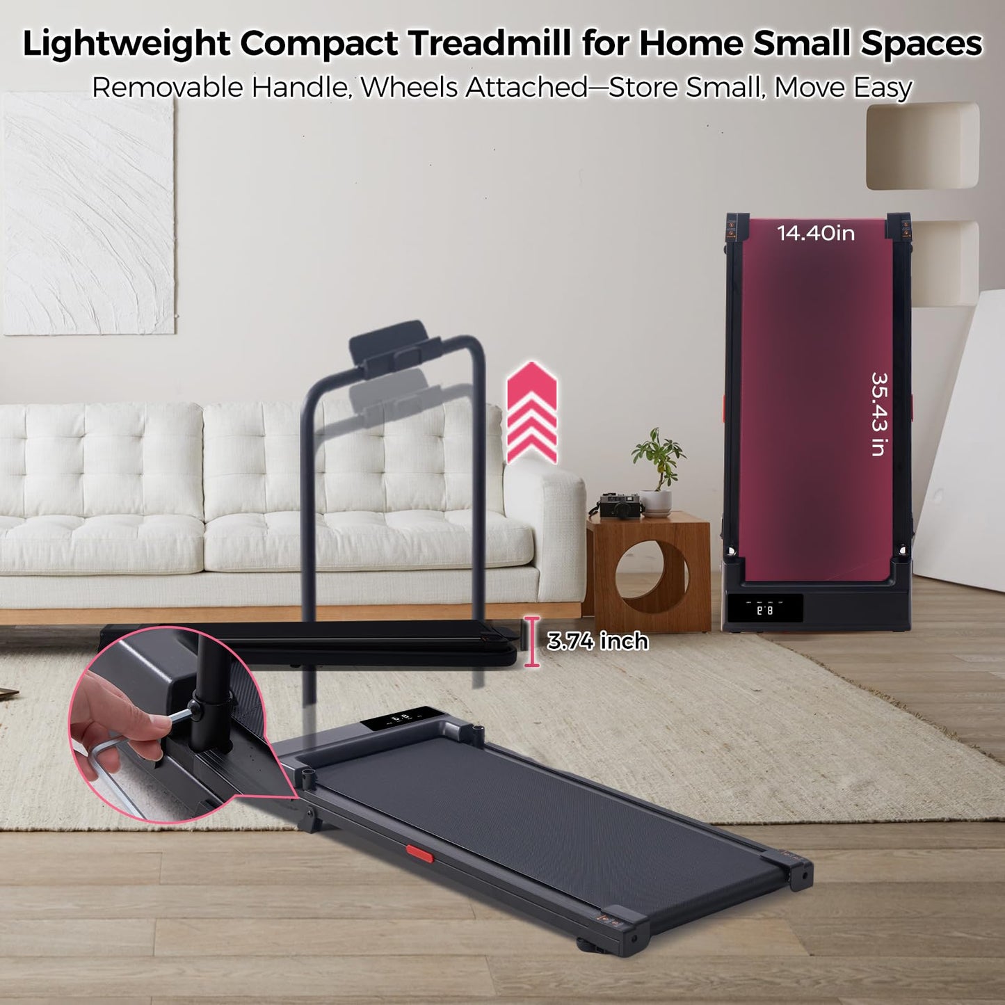 HEVGLRM Walking Pad Treadmill with Handle Bar and Incline